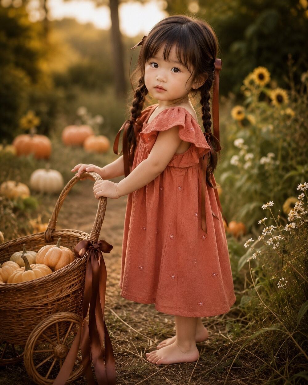 Pumpkin Spice Blooming Embroidered Flutter Slv Gauzy Muslin Dress 3T